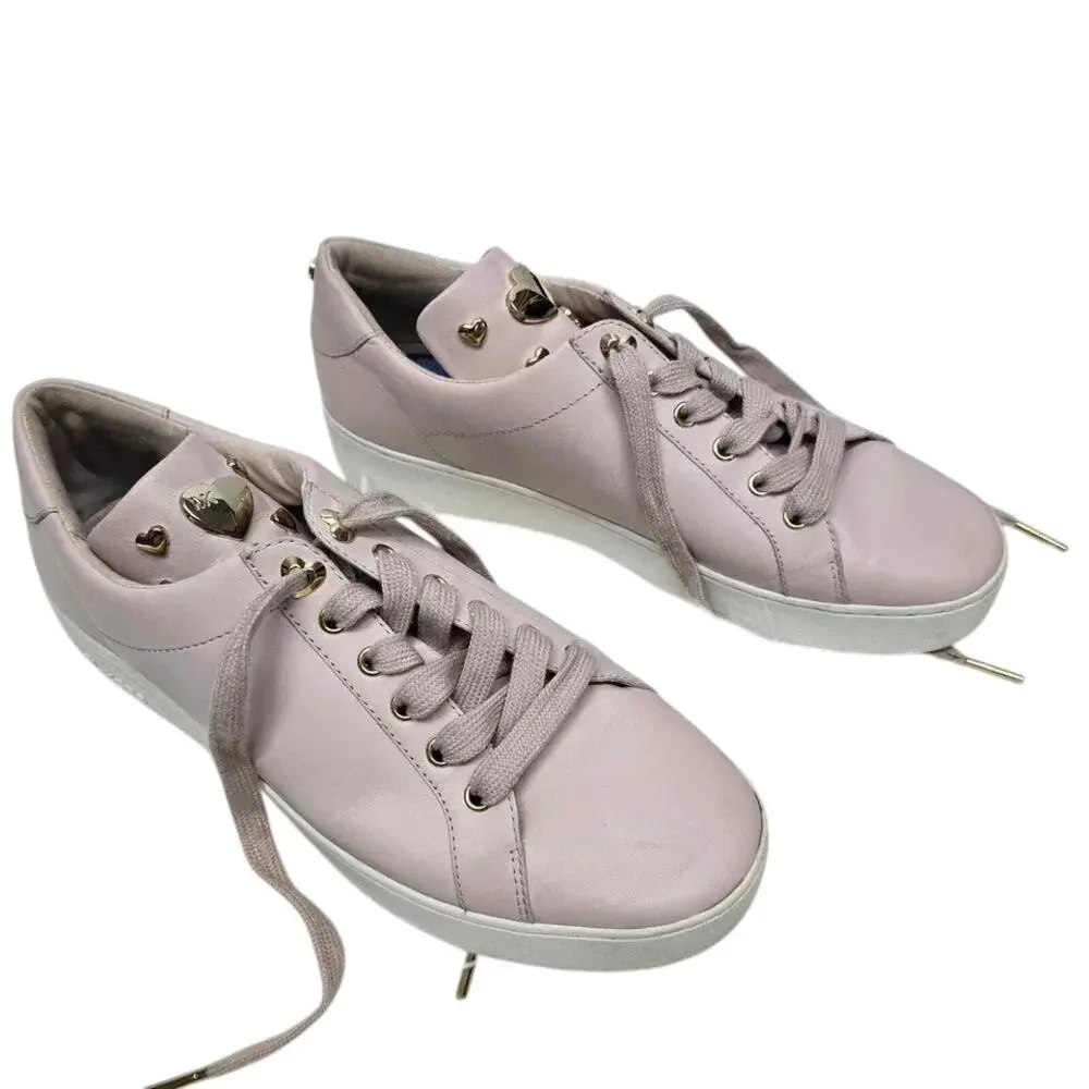 MICHAEL KORS Mindy Leather Sneakers w Applicated Hearts 9 M Light Pink Lace up